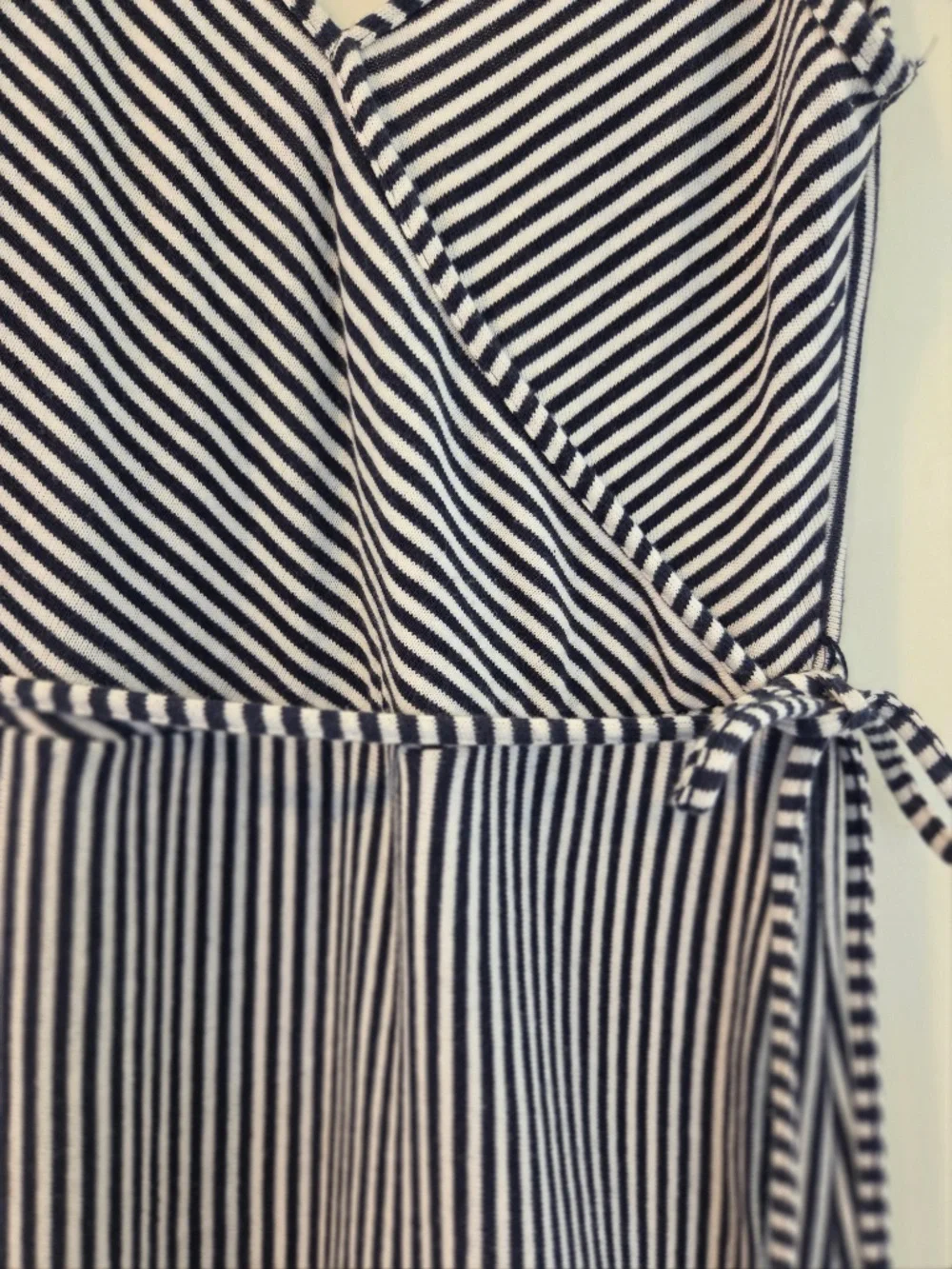 Striped faux wrap blue/white stripe long midi dress S summer coastal preppy knit - Picture 12 of 13